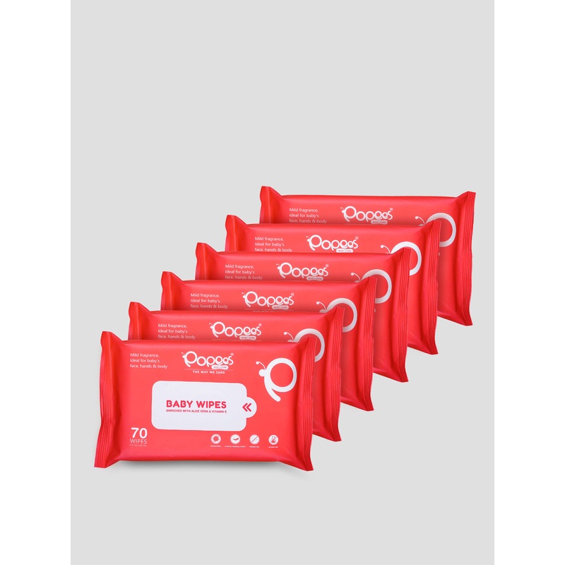Popees Anti-bacterial Vitamin E & Aloe Vera Baby Wet Wipes – 70 PCS -Pack Of 6 70PCS