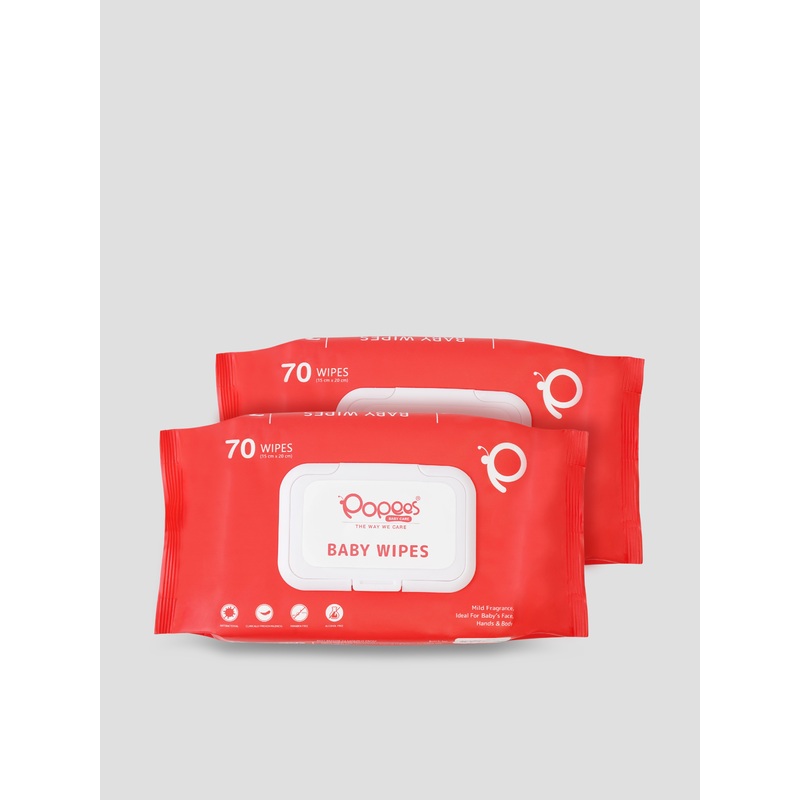 Popees Anti-bacterial Vitamin E & Aloe Vera Baby Wet Wipes -70 PCS With Lid -Pack of 2 70Pcs