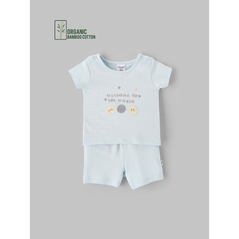 Popees Boys Half-Sleeve Shoulder Open Co-ord Set (0-9 Months) Made of Organic Bamboo Cotton Fabric NB