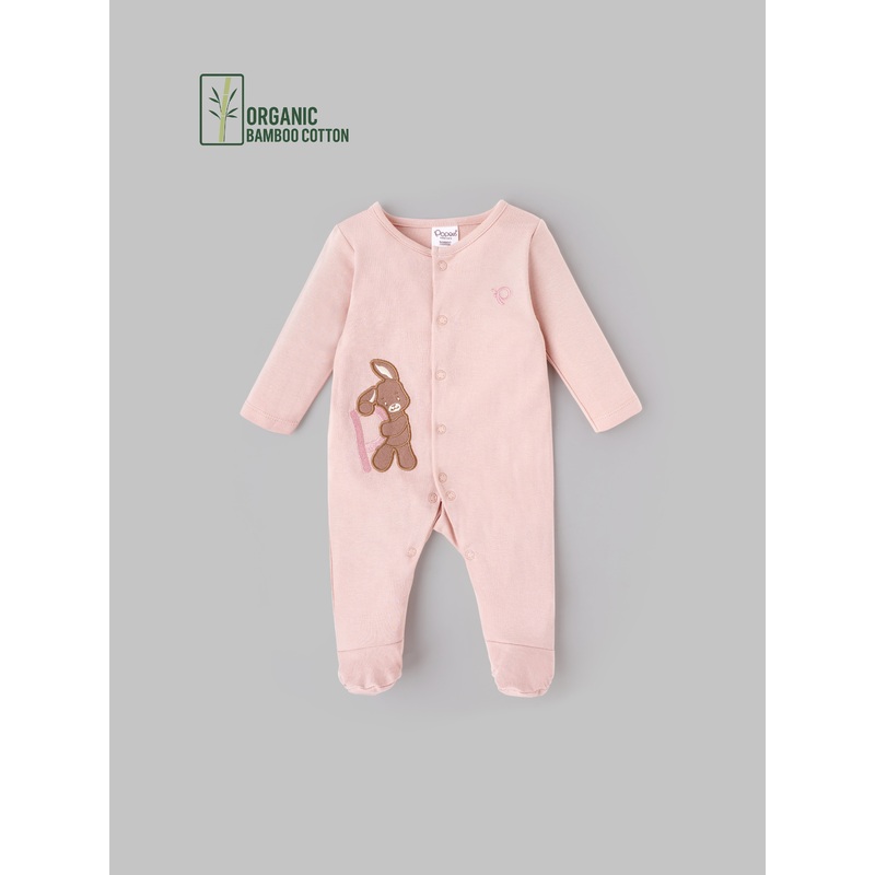 Popees Embroidered Unisex Full-Sleeve Front Open Sleepsuit (0-6 Months) Made of Organic Bamboo Cotton Fabric TINY BABY