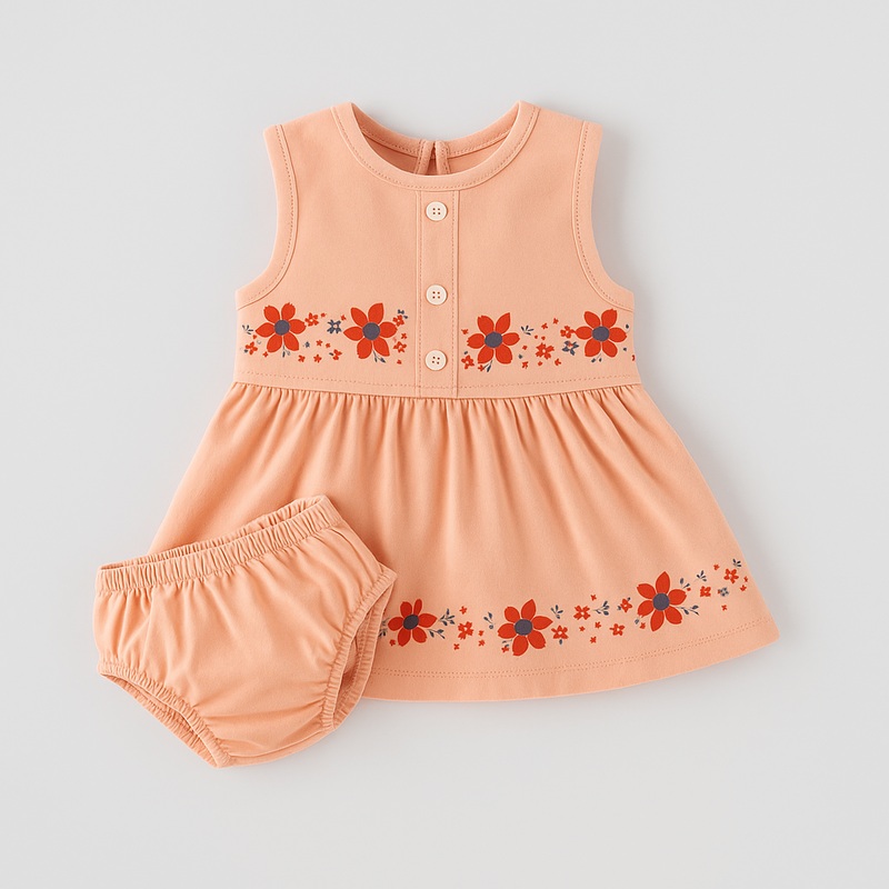 Popees floral printed Sleeveless Dress & Bloomer Set (3-24 Months) for Girls 3-6 M