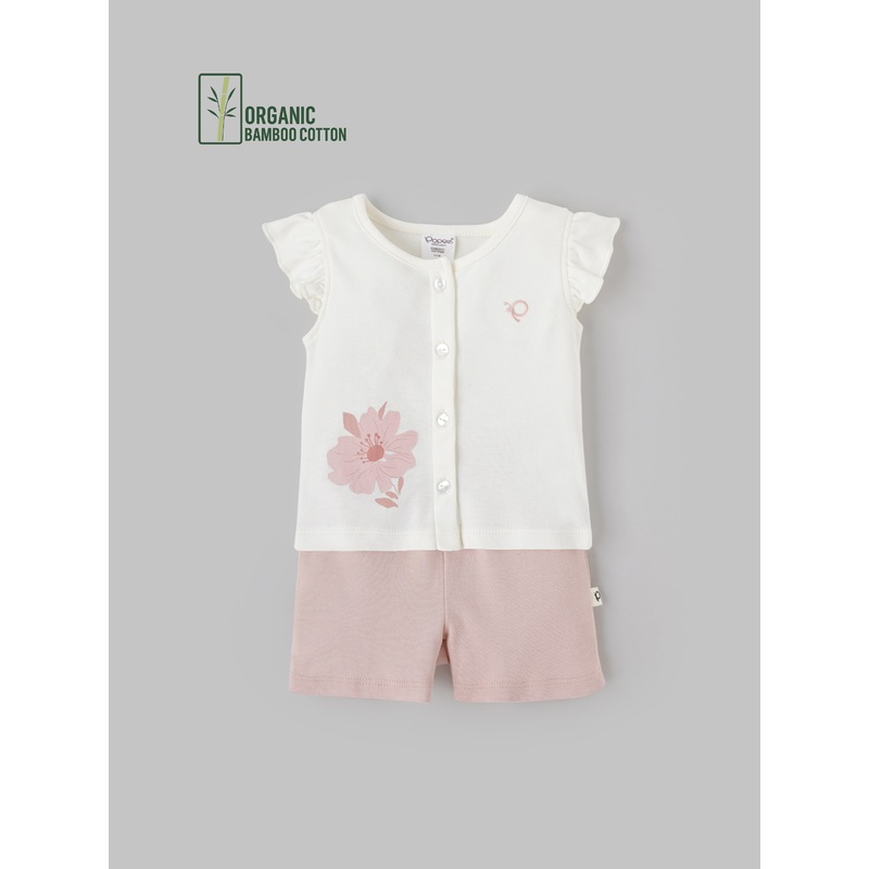Popees Girls Short-Sleeve Front Open Co-ord Set (0-9 Months) Made of Organic Bamboo Cotton Fabric NB