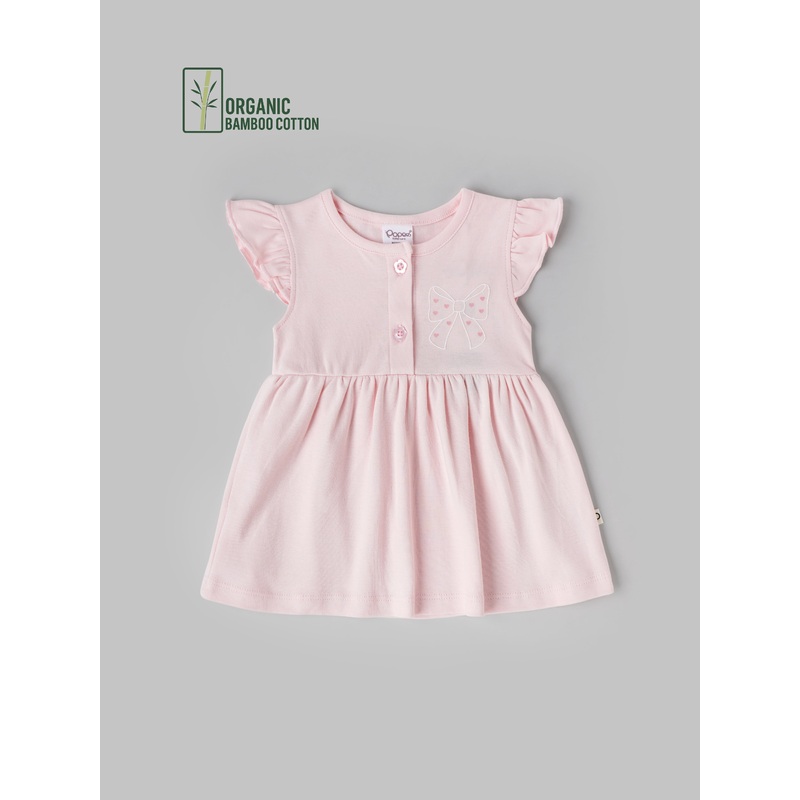 Popees Girls Short-Sleeve Front Open Dress (0-9 Months) Made of Organic Bamboo Cotton Fabric NB