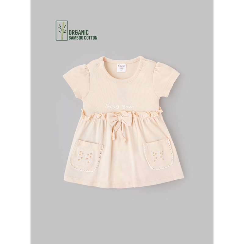 Popees Girls Short-Sleeve Shoulder Open Dress (0-9 Months) Made of Organic Bamboo Cotton Fabric NB