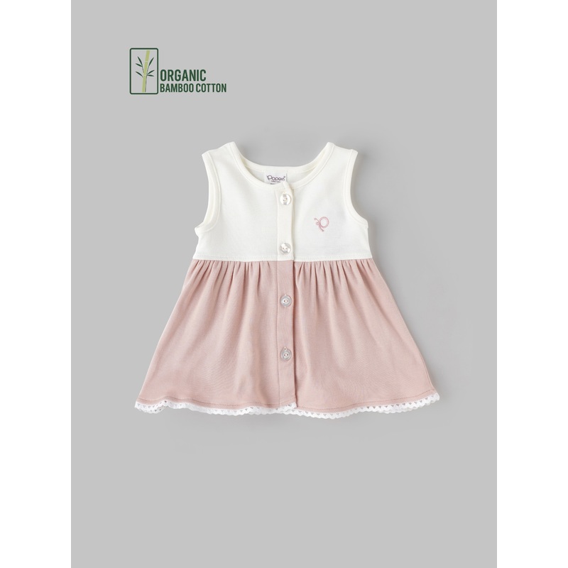 Popees Girls Sleeveless Front Open Dress (0-9 Months) Made of Organic Bamboo Cotton Fabric NB