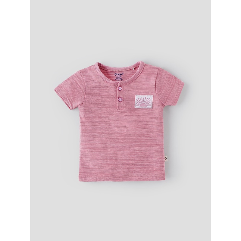 Popees Half Sleeve Henley T-shirt (09 Months) with Sunshine Patch for Boys 0-1 M