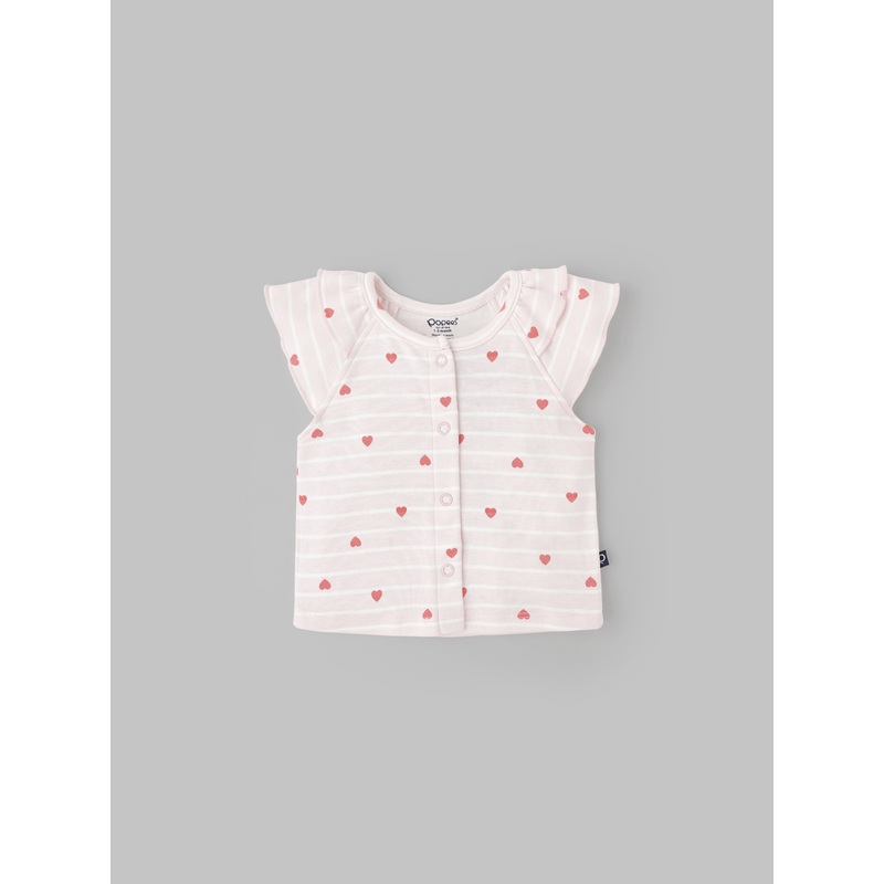 Popees Heart-Printed Half Sleeve Front Open Top for Baby Girls (09 Months) 0-1 M