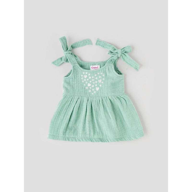 Popees Heart Printed Sleeveless Shoulder Tie Dress (0-9 Months) for Baby Girls 0-1 M