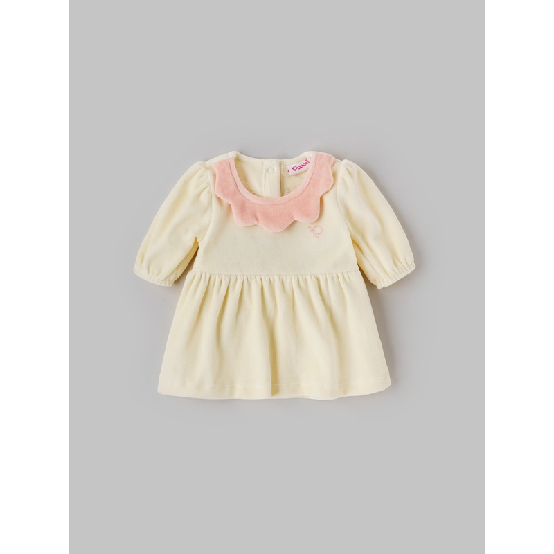 Popees Puff Sleeve Dress with Contrast Scallop Collar (0-9 Months) for Baby Girls 0-1 M
