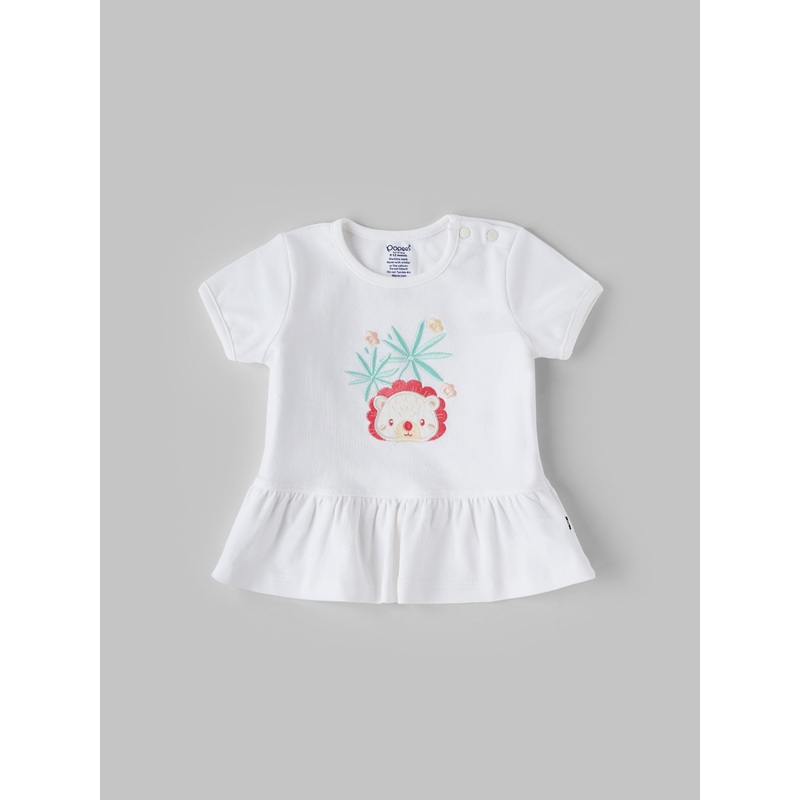 Popees Short Sleeve (336 Months) Chest Printed Top for Newborn Girls 3-6 M
