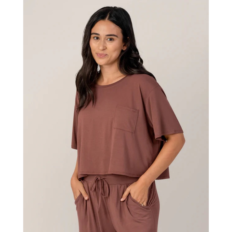 Aria Bamboo Casual Cropped Short Sleeve Top Redwood S