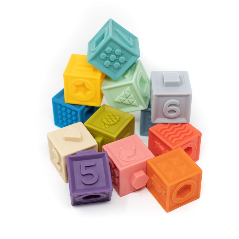 Building Block Teether + Bath Toy Primary