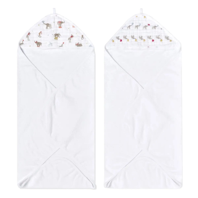 Essentials Cotton Muslin Hooded Towels 2 Pack Elephant Circus