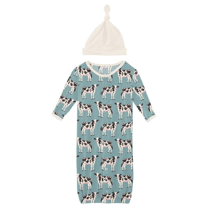 Print Layette Gown Converter & Single Knot Hat Set Lakeside Stripe Preemie