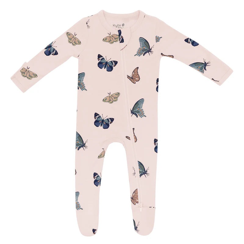 Zippered Footie Blush Butterfly NB