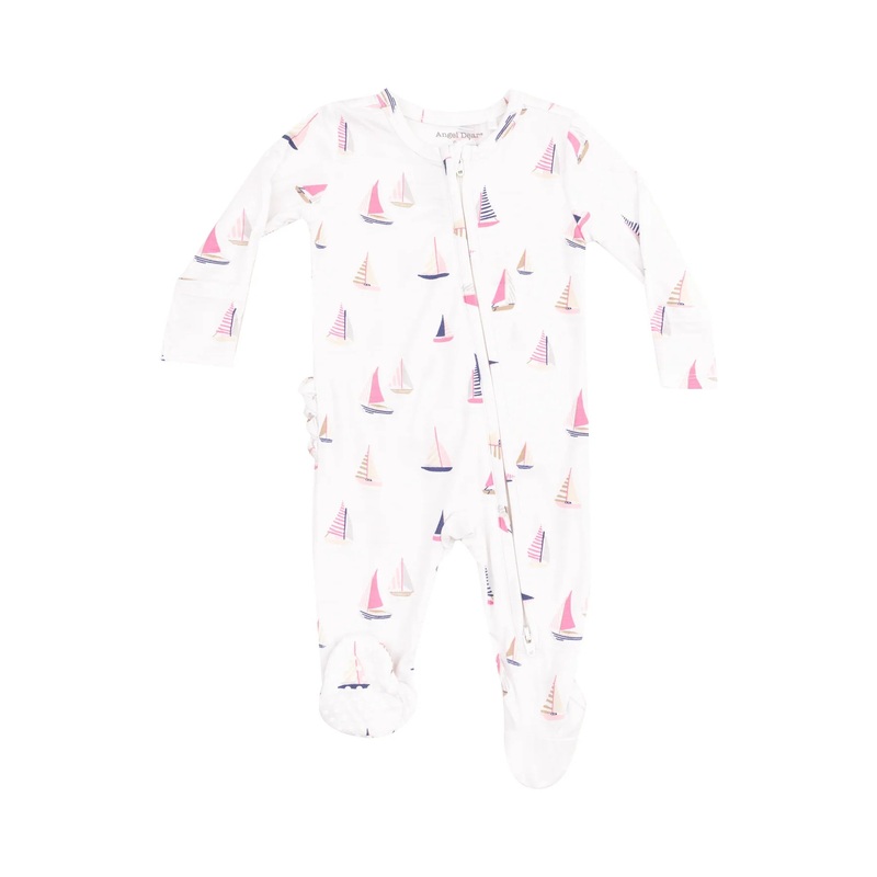 2 Way Zipper Ruffle Back Footie Sailboats Pink NB