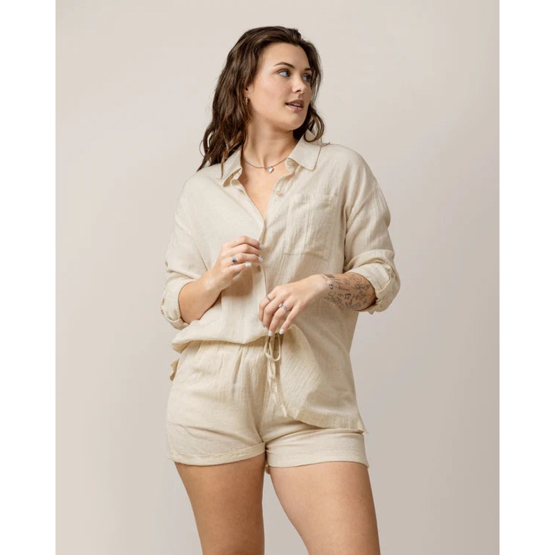 Reese Oversized Linen Button Down Shirt Natural S