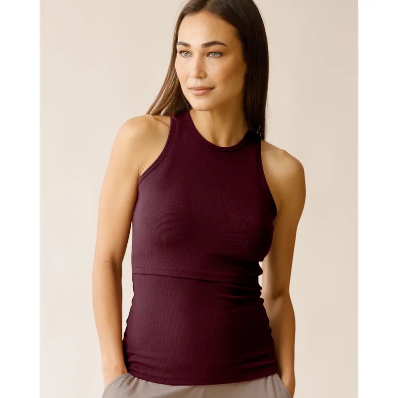Ribbed Bamboo Racerback Nursing Tank Burgundy S