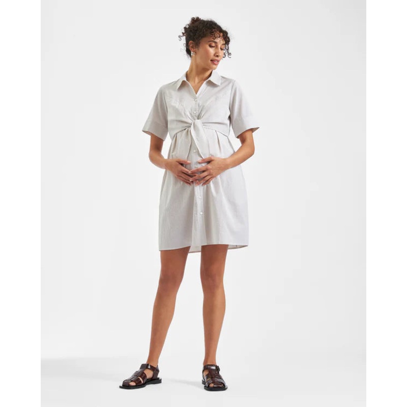 Bronte Tie Up Dress Natural/White L