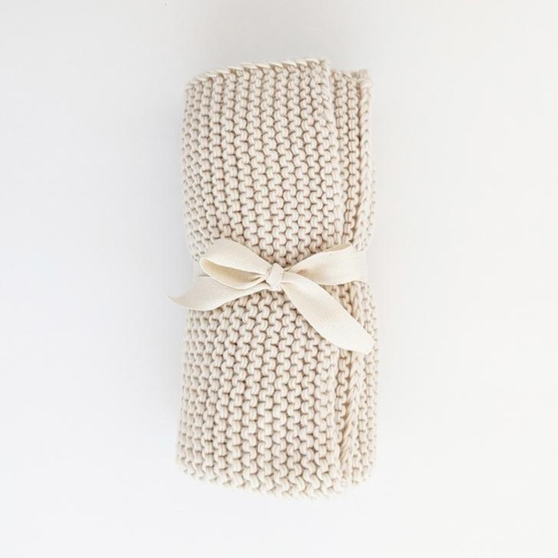 Garter Stitch Knit Blanket Natural