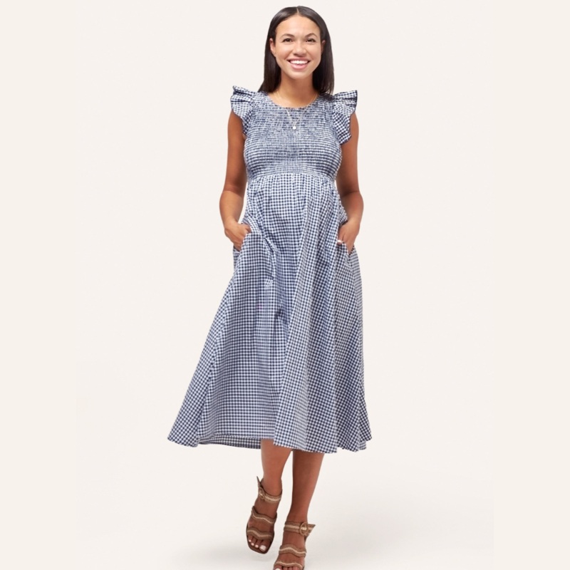 Harper Smocked During + After Dress Microstripe SM