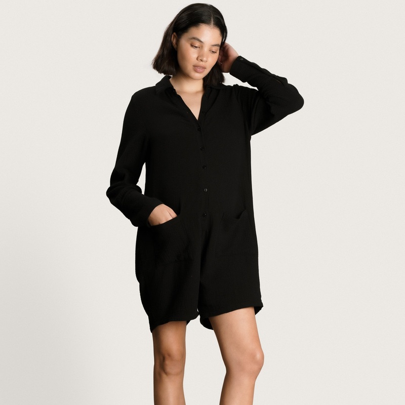 Juniper Cotton Romper Washed Black XS