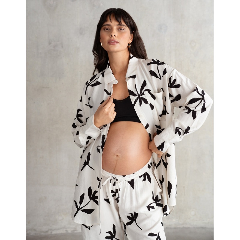 Karine | Print Co-Ord Maternity + Nursing Shirt Black/White 4