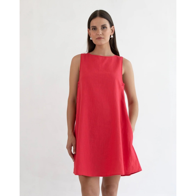 Maeve Linen Nursing Dress Red XS