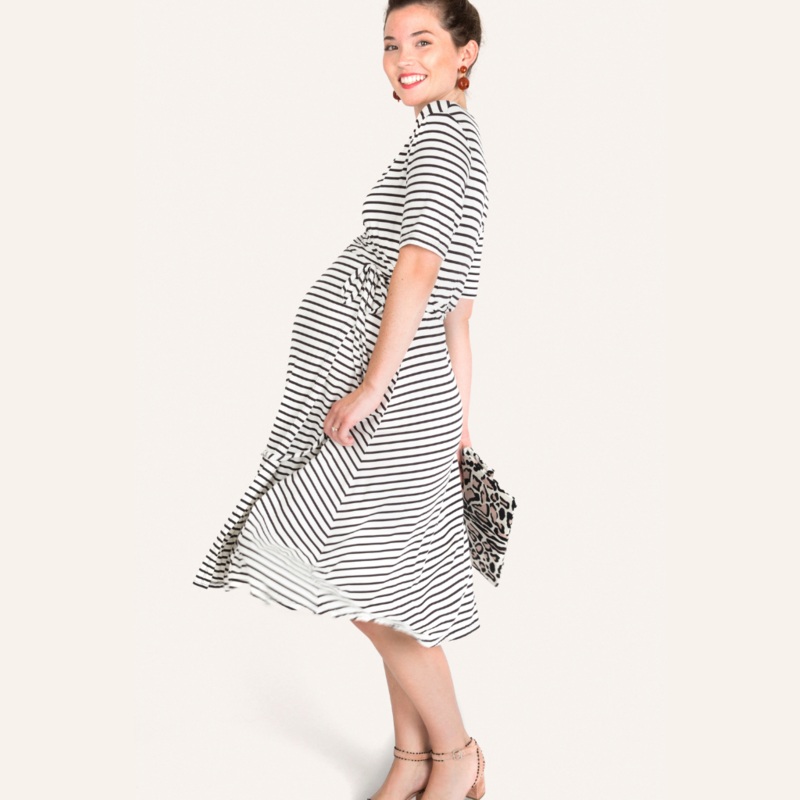Maya During & After Wrap Dress Striped Black / White XS