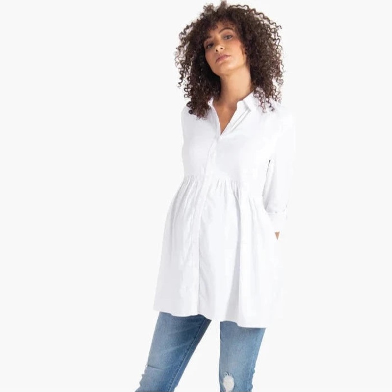 Peplum Button Down Shirt White XS