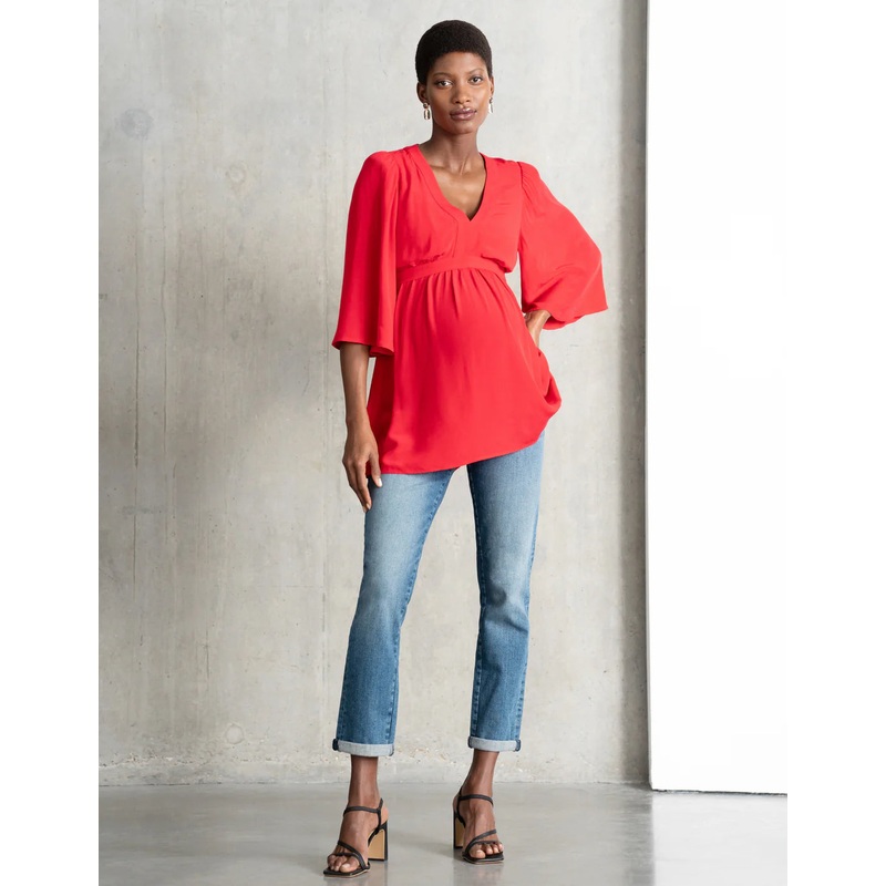 RAQUEL Flutter Sleeve Maternity + Nursing Wrap Top Red 2