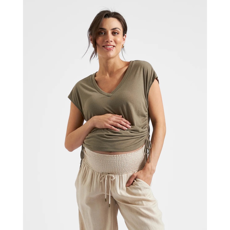 Ziggy Ruched Tee Olive XS