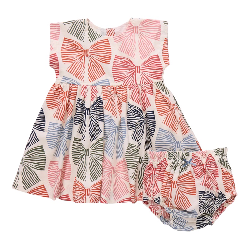 Baby Girls Adaline Dress Set Striped Bows 0-3M