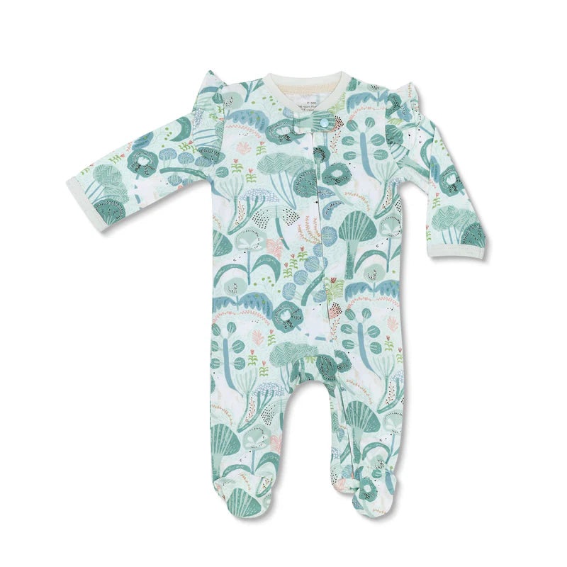 Bamboo Blend Zipper Footie Minty Bear 0-3M