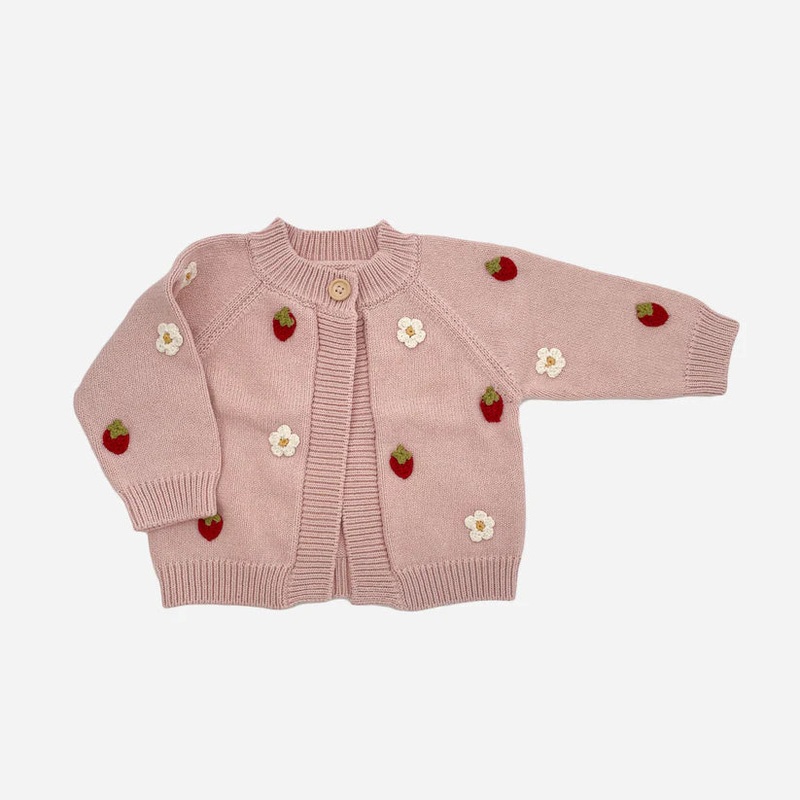 Cotton Strawberry Flower Cardigan 0-6M
