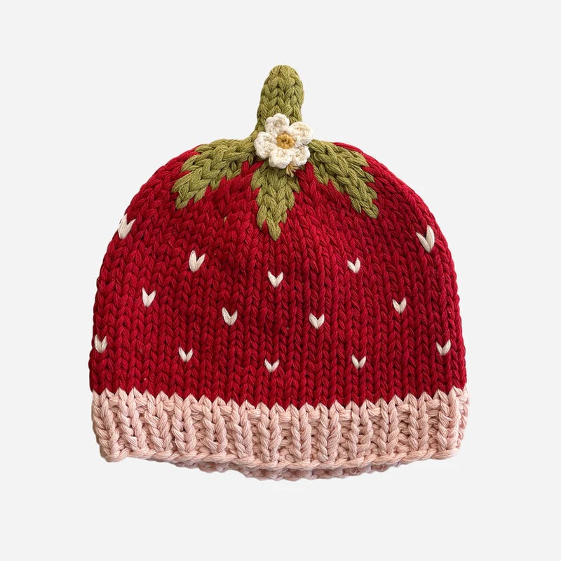 Cotton Strawberry Hat 0-3M
