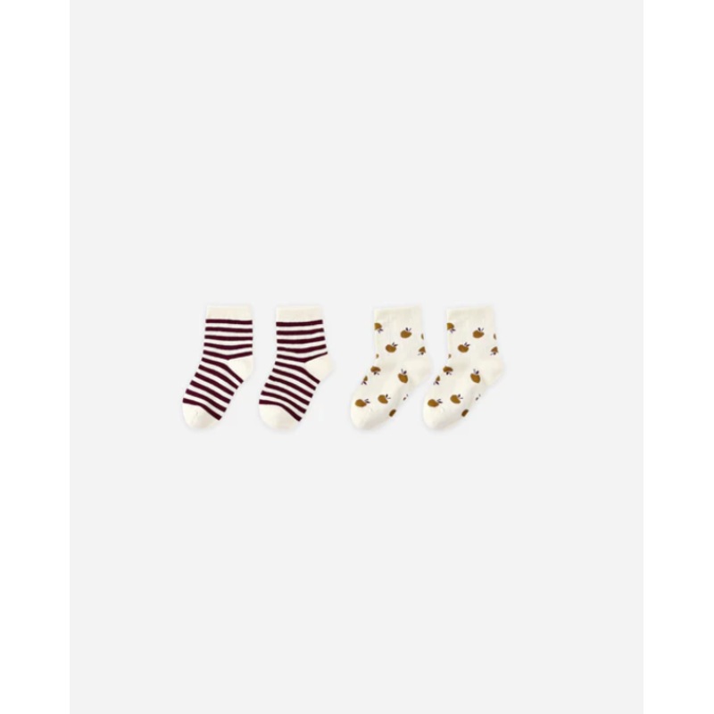 Jacquard Socks, 2-pack Apple/Stripe 3-5Y
