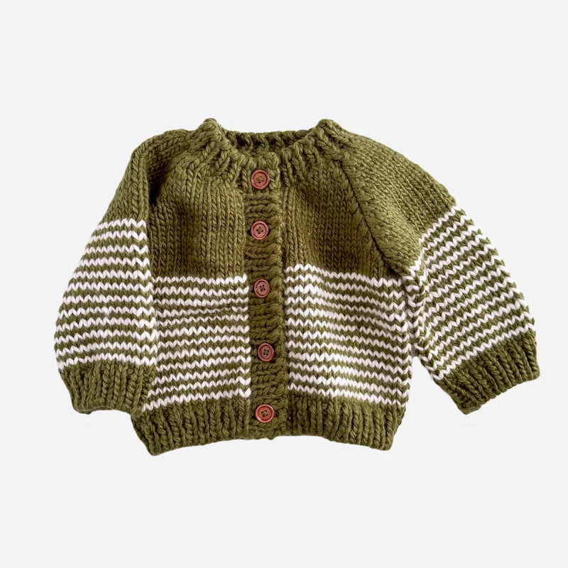 Stripe Cardigan Moss 6-12M