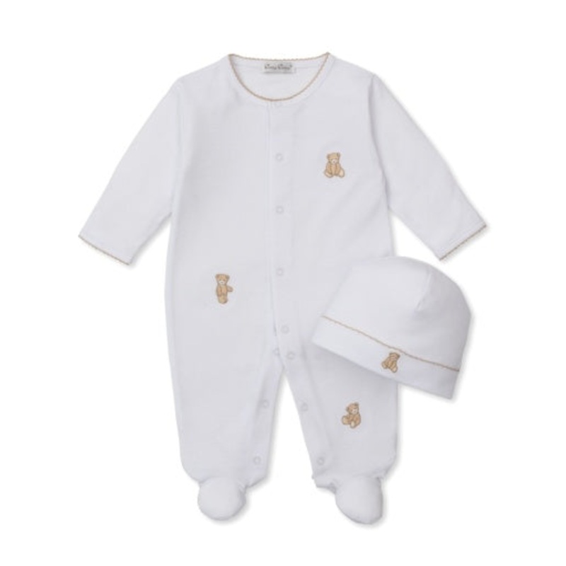 Teddy Bear Snap Footie w/Hat White NB