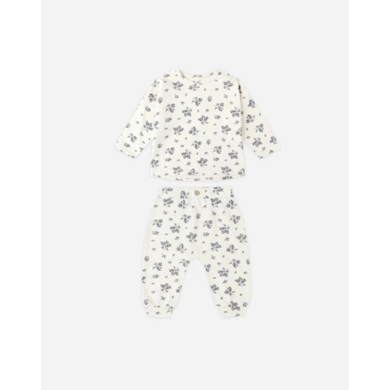 Tee + Pant Set Blue Floral 3-6M