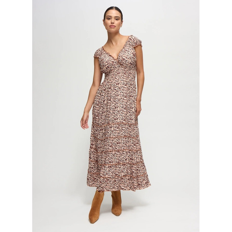 The Daydream Maternity Midi Cap Sleeve Dress Abstract Ikat S